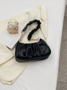 New Fashion Retro Commuting Black Simple Ruched Shoulder Cloud Bag, Japanese Bag, Retro Inspired Vintage Bag For Women, Street & Japanese Bag For Women