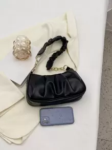 New Fashion Retro Commuting Black Simple Ruched Shoulder Cloud Bag, Japanese Bag, Retro Inspired Vintage Bag For Women, Street & Japanese Bag For Women