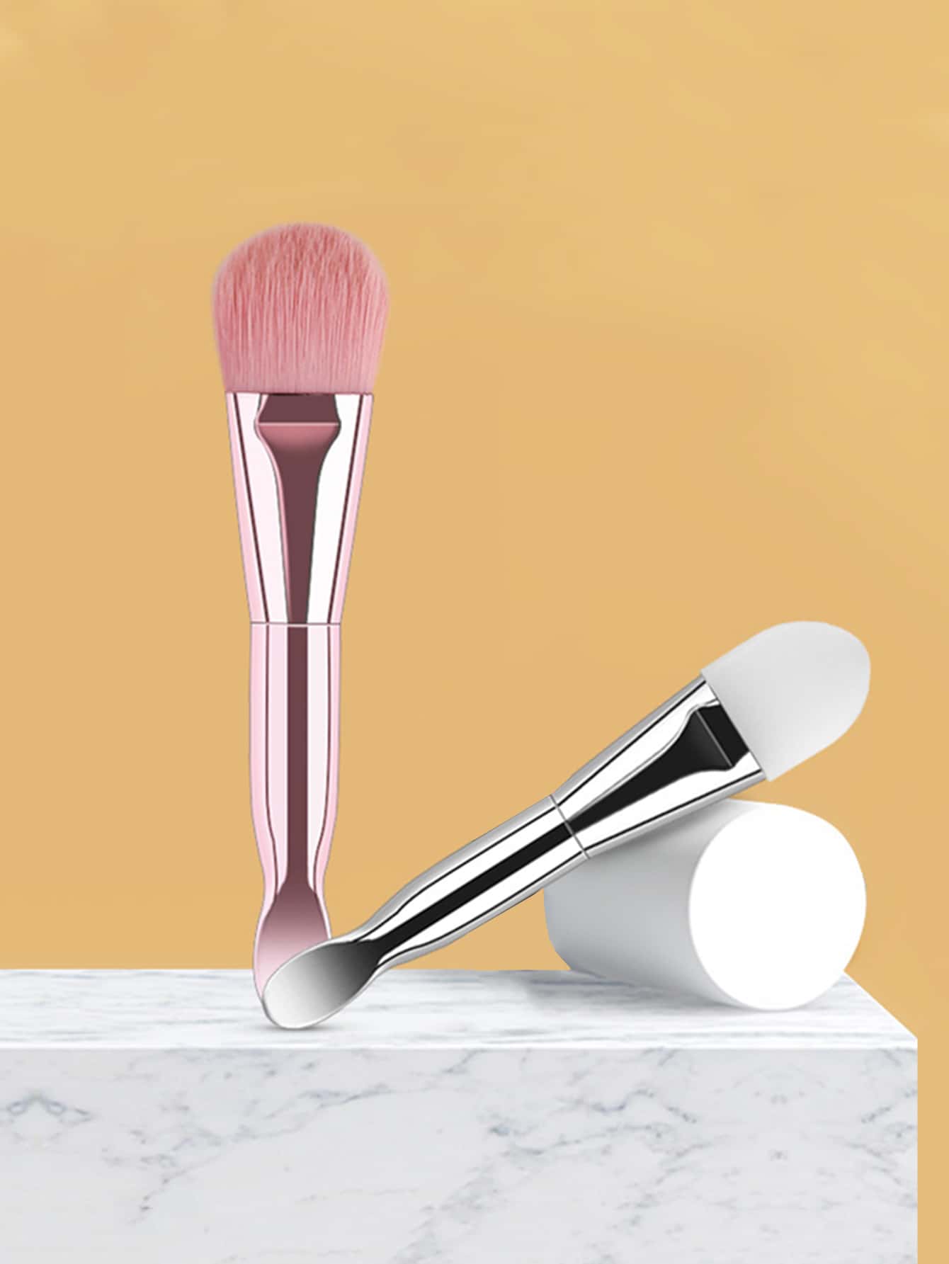 Set de 2 piezas de brochas faciales de doble punta, brochas portátiles para mascarillas, herramientas cosméticas para mujeres, aplicador de punta suave, herramientas de cuidado, brochas de maquillaje - Multicolor - Ver 3