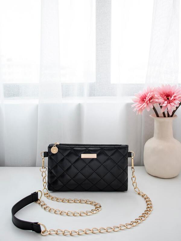 Sac carré matelassé mini zippé noir élégant