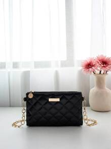 Quilted Square Bag Mini Zipper Black Elegant - Black - View 3