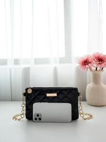 Quilted Square Bag Mini Zipper Black Elegant - Black - View 6