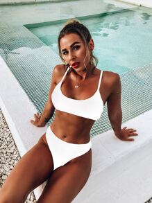 Swim Vcay Summer Beach Plain High Waist Bikini Set - White - View 1