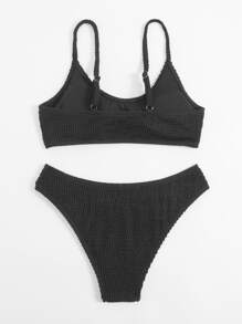 Swim Vcay Summer Beach Plain Bikini Set - Black - View 2