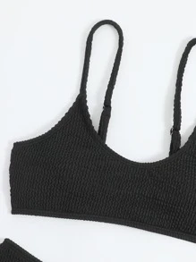 Swim Vcay Summer Beach Plain Bikini Set - Black - View 4