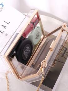 Clear Box Bag Mini Contrast Binding Clip Top - Clear - View 4