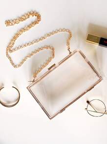 Clear Box Bag Mini Contrast Binding Clip Top - Clear - View 6