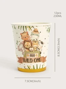 12入組1歲生日動物設計紙杯 - 彩色 - 查看 4