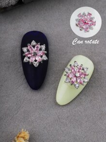 2 piezas decoración de uñas flores de diamantes de imitación giratorias 3D Metal decoración de uñas diamantes de imitación arte de uñas accesorios de joyería dijes de uñas para mujeres diseño de decoraciones de uñas Diy - Multicolor - Ver 1