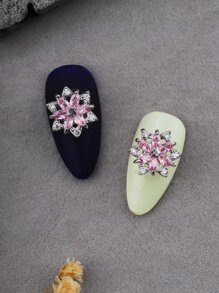2 piezas decoración de uñas flores de diamantes de imitación giratorias 3D Metal decoración de uñas diamantes de imitación arte de uñas accesorios de joyería dijes de uñas para mujeres diseño de decoraciones de uñas Diy - Multicolor - Ver 2