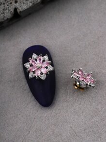 2 piezas decoración de uñas flores de diamantes de imitación giratorias 3D Metal decoración de uñas diamantes de imitación arte de uñas accesorios de joyería dijes de uñas para mujeres diseño de decoraciones de uñas Diy - Multicolor - Ver 3