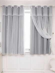 灰色單片窗簾北歐滌綸雙層單片遮光窗簾適用於臥室和客廳 - 灰色 - 查看 5