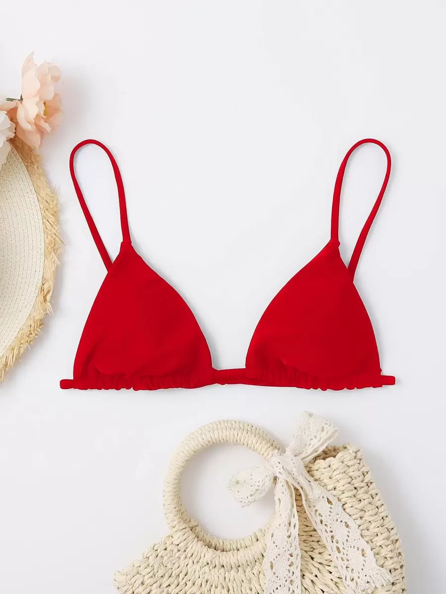 Swim Basics Summer Beach Solid Triangle Bikini Top - Red - View 1