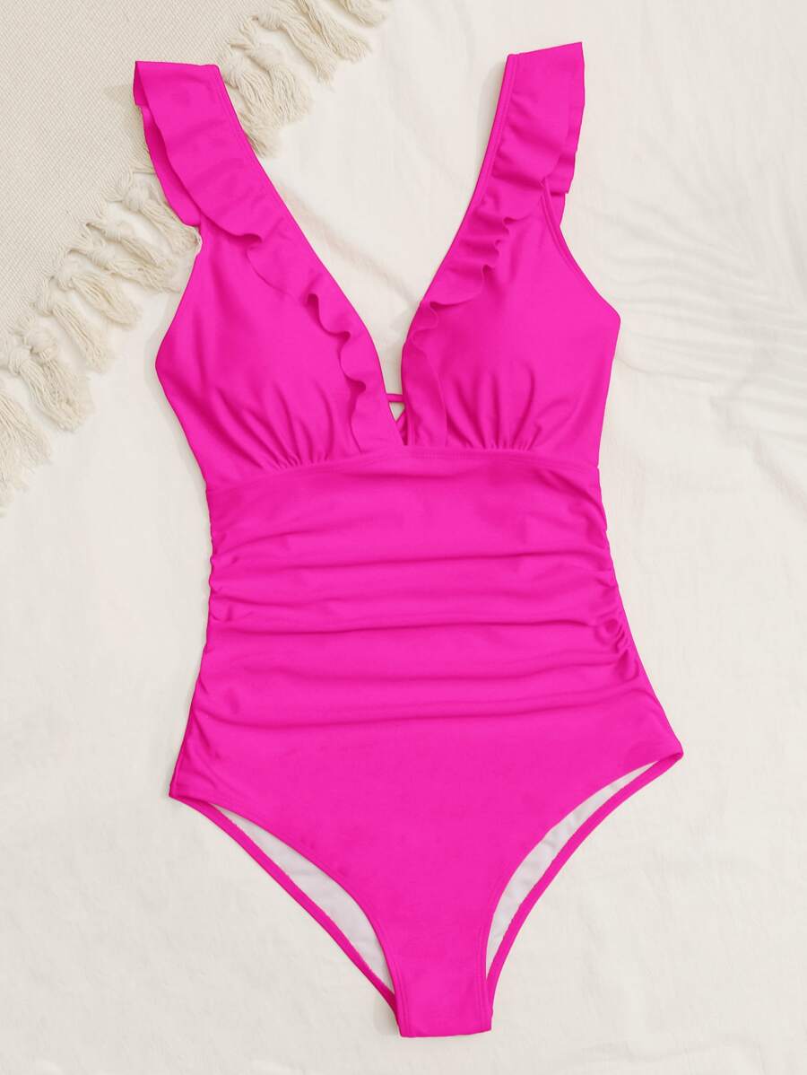 Swim Mod 荷葉邊褶邊連體泳衣