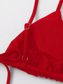 Swim Basics Summer Beach Solid Triangle Bikini Top - Red - View 4