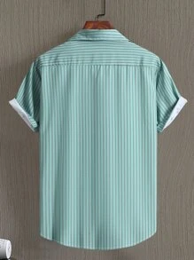 Manfinity Homme Áo sơ mi Nam Nút phía trước Sọc Giải trí - Màu xanh bạc hà - Xem 2