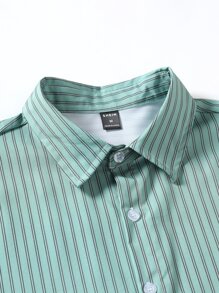 Manfinity Homme Áo sơ mi Nam Nút phía trước Sọc Giải trí - Màu xanh bạc hà - Xem 3