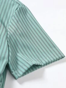 Manfinity Homme Áo sơ mi Nam Nút phía trước Sọc Giải trí - Màu xanh bạc hà - Xem 5