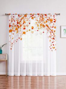 1 Pieza Cortina Transparente Decorativa Con Hojas De Arce Amarillas - Multicolor - Ver 1