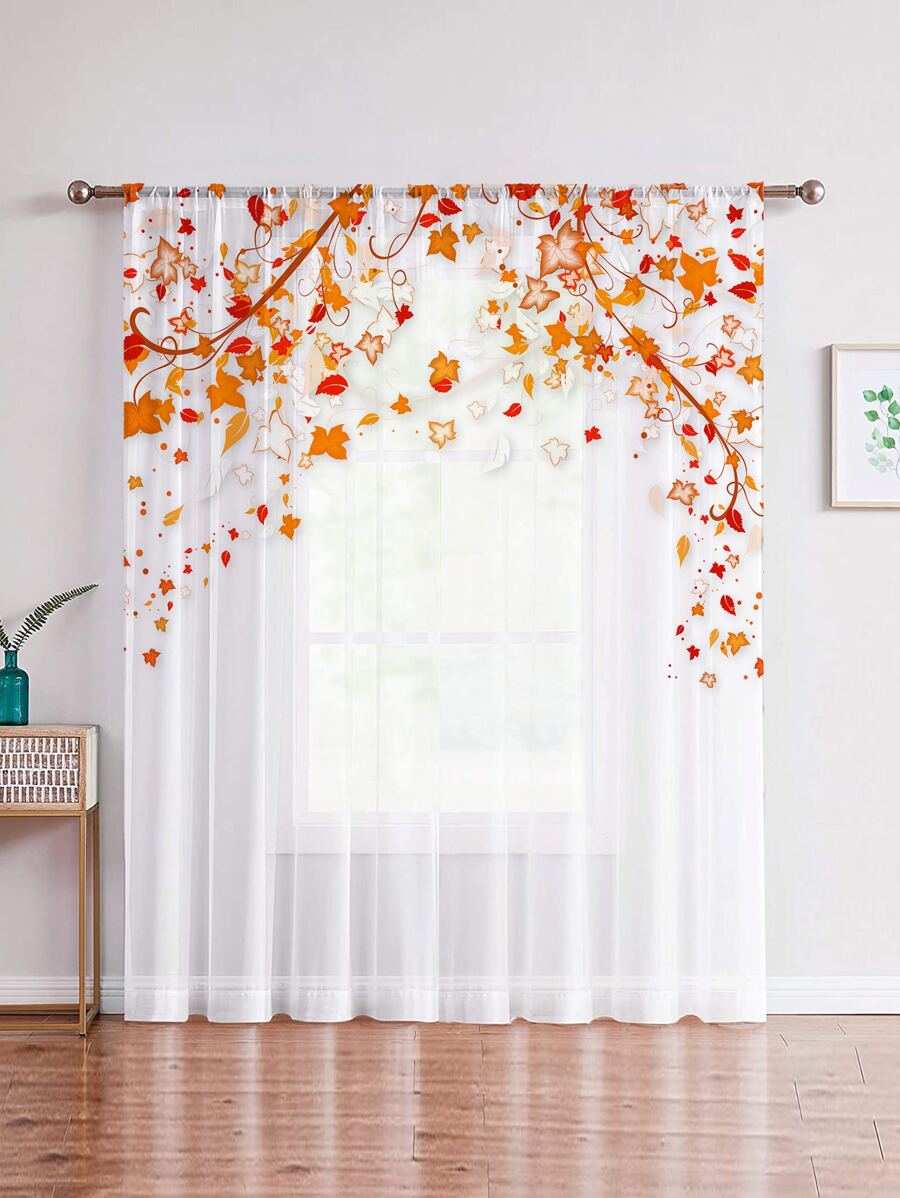 1 Pieza Cortina Transparente Decorativa Con Hojas De Arce Amarillas - Multicolor - Ver 1