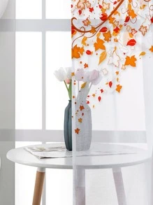 1 Pieza Cortina Transparente Decorativa Con Hojas De Arce Amarillas - Multicolor - Ver 2