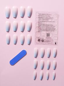 Get Glamorous with 24pcs Long Coffin Blue Gradient Fake Nail & 1pc Nail File & 1sheet Tape - Multicolor - View 2