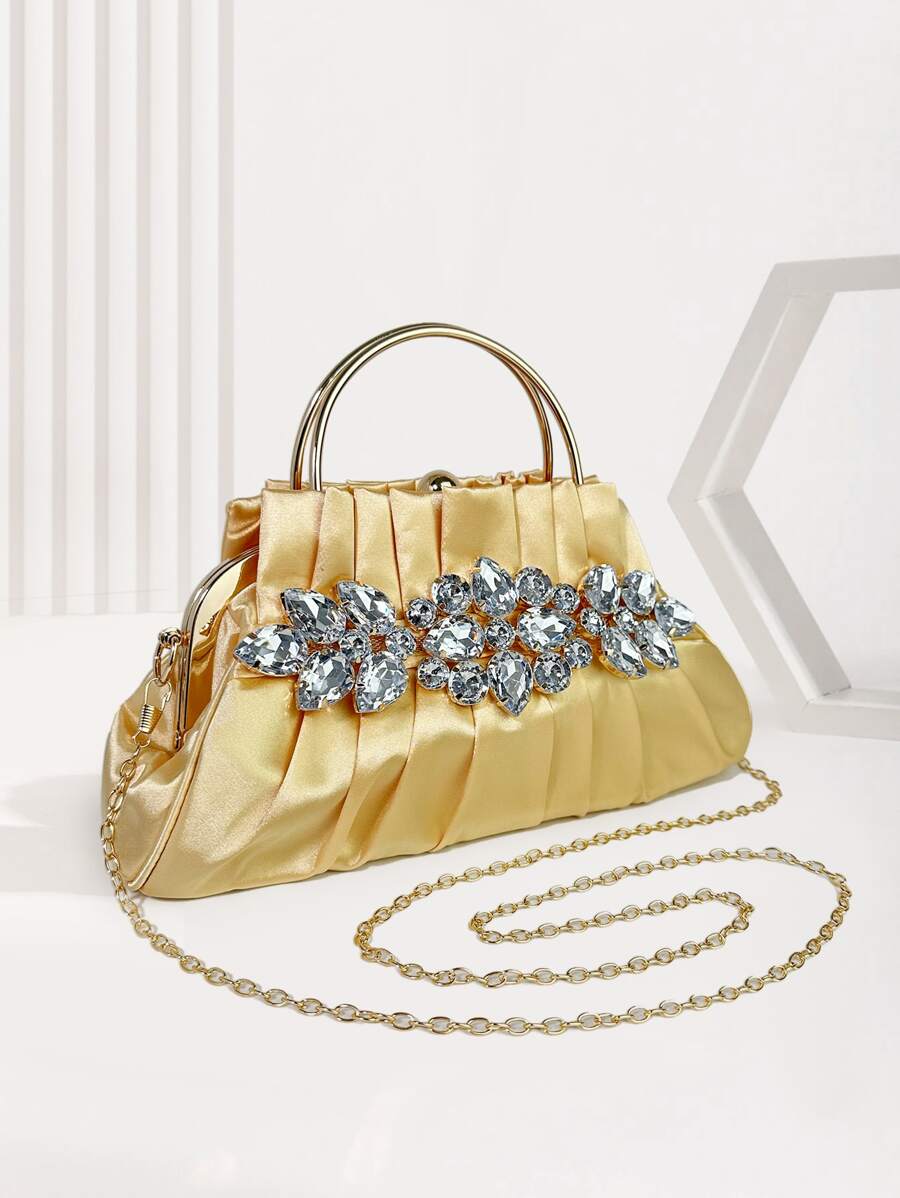 Rhinestone Decor Ruched Bag Top Handle For Party
