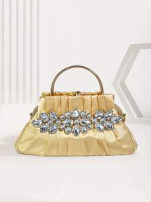 Rhinestone Decor Ruched Bag Top Handle For Party