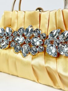 Rhinestone Decor Ruched Bag Top Handle For Party