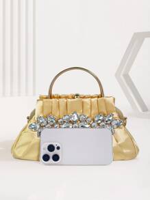 Rhinestone Decor Ruched Bag Top Handle For Party