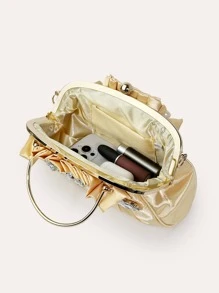 Rhinestone Decor Ruched Bag Top Handle For Party