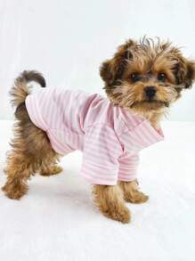 1pc Striped Print Pet Tee For Dog And Cat For Summer - Baby Pink - View 2