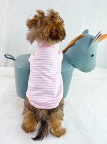 1pc Striped Print Pet Tee For Dog And Cat For Summer - Baby Pink - View 4