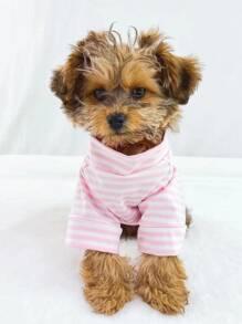 1pc Striped Print Pet Tee For Dog And Cat For Summer - Baby Pink - View 1