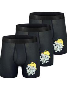 Men 3pcs Letter Graphic Boxer Brief - Black - View 1