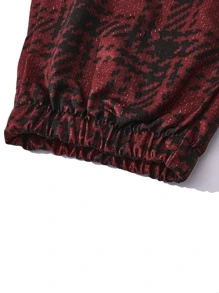 ROMWE MEN Street Life Quần thể thao Nam Dây kéo Túi Thắt nơ trước Lá thư Sọc ca rô - Màu Đỏ Sâu - Xem 3