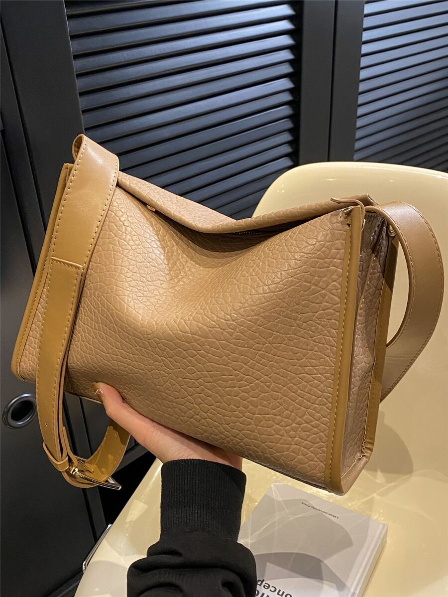 極簡流浪包按扣中等 - 卡其色 - 查看 1