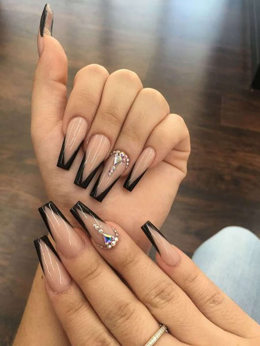 24 piezas de uñas postizas rectangulares, uñas de arte rectangular encantadoras con decoración de perlas, lujosas y elegantes, perfectas para eventos de alta gama y mujeres con estilo de moda - Multicolor - Ver 1