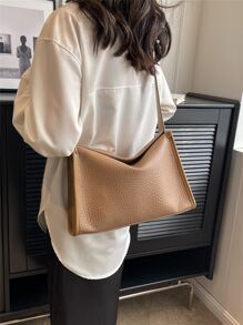 極簡流浪包按扣中等 - 卡其色 - 查看 2