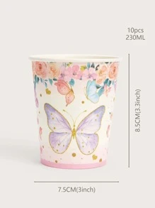 10 个 9 盎司蝴蝶纸杯，粉色花卉蝴蝶派对杯客人一次性纸杯彩色花园春夏花朵和蝴蝶婚礼生日节日装饰派对用品派对纸杯返校情人节