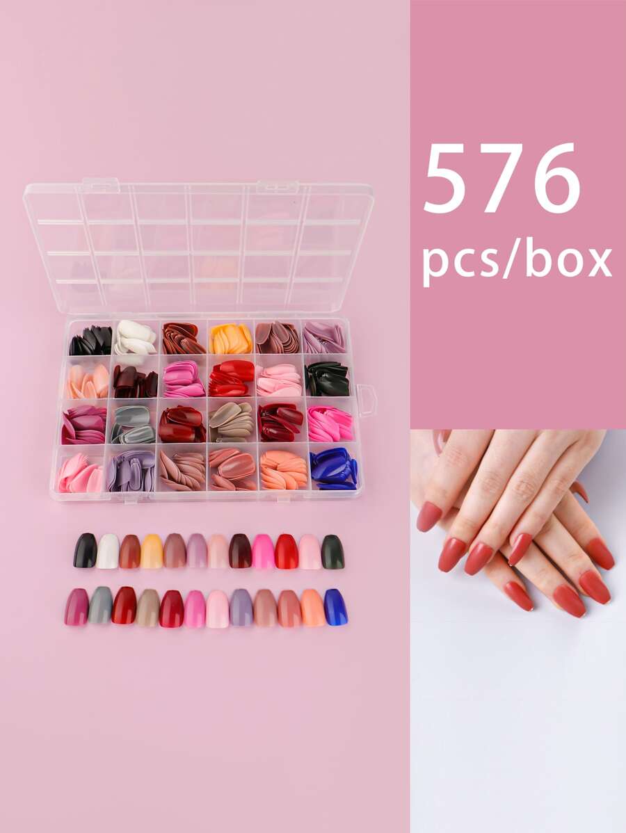 576 chiếc Móng tay giả nhiều màu quan tài dài - Nhiều màu - Xem 1