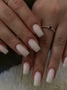 Instantly Upgrade Your Look with 24pcs Long Square Beige Glossy Ombre Fake Nail & 1pc Nail File & 1sheet Tape - Multicolor - View 1