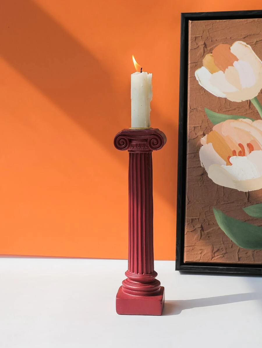 1pc Polyresin Candle Stand, Column Design Candle Holder For Home - Red - View 1