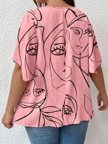 SHEIN LUNE Plus Figure Graphic Blouse - Pink - View 2