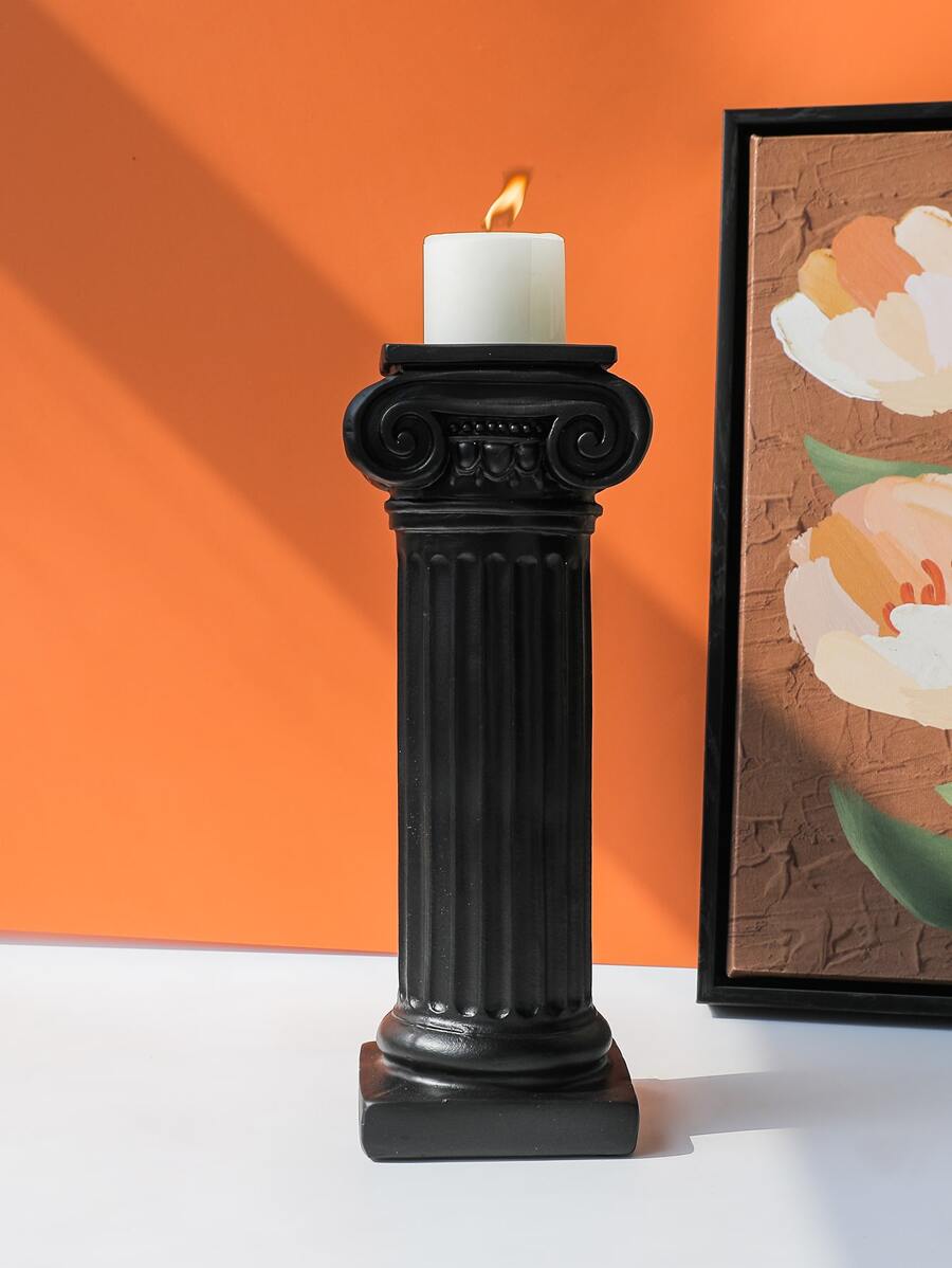 1pc Large Black Roman Column Candlestick, Creative Home Decoration Sample Room Ornament - Black - View 1