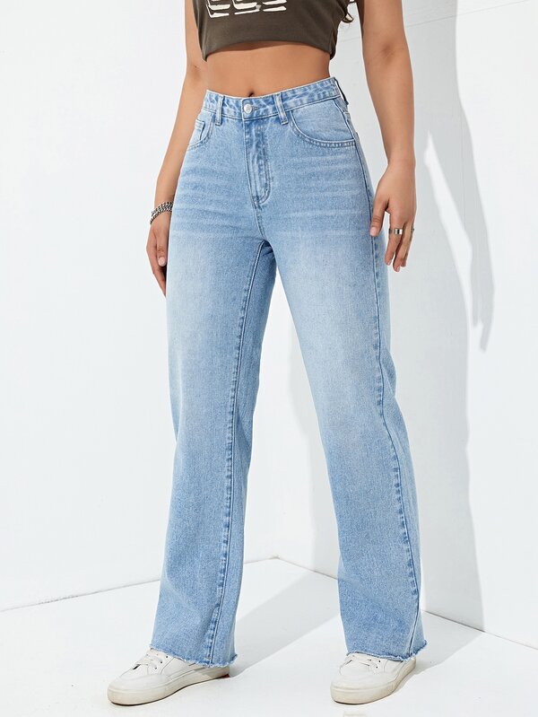 SHEIN Cat Whisker Straight Leg Jeans SHEIN UK