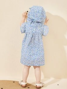 Baby Girls' Lovely And Fresh Blue Floral Top With Dress And Decorative Hat - Blue - View 2