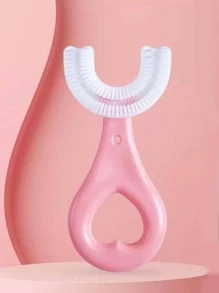 1 pieza cepillo de dientes en forma de U para niños, cepillo de dientes de silicona rosa para niños - Rosa - Ver 1