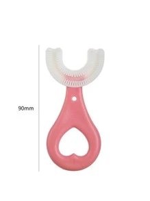 1 pieza cepillo de dientes en forma de U para niños, cepillo de dientes de silicona rosa para niños - Rosa - Ver 2