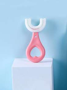 1 pieza cepillo de dientes en forma de U para niños, cepillo de dientes de silicona rosa para niños - Rosa - Ver 3